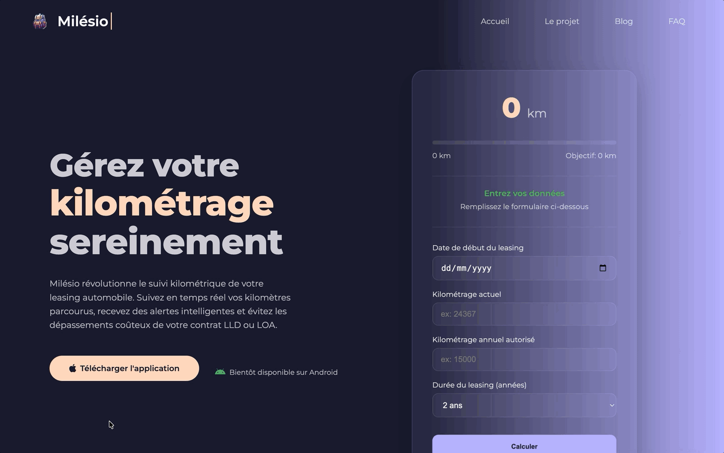 Milésio - Application de gestion kilométrage